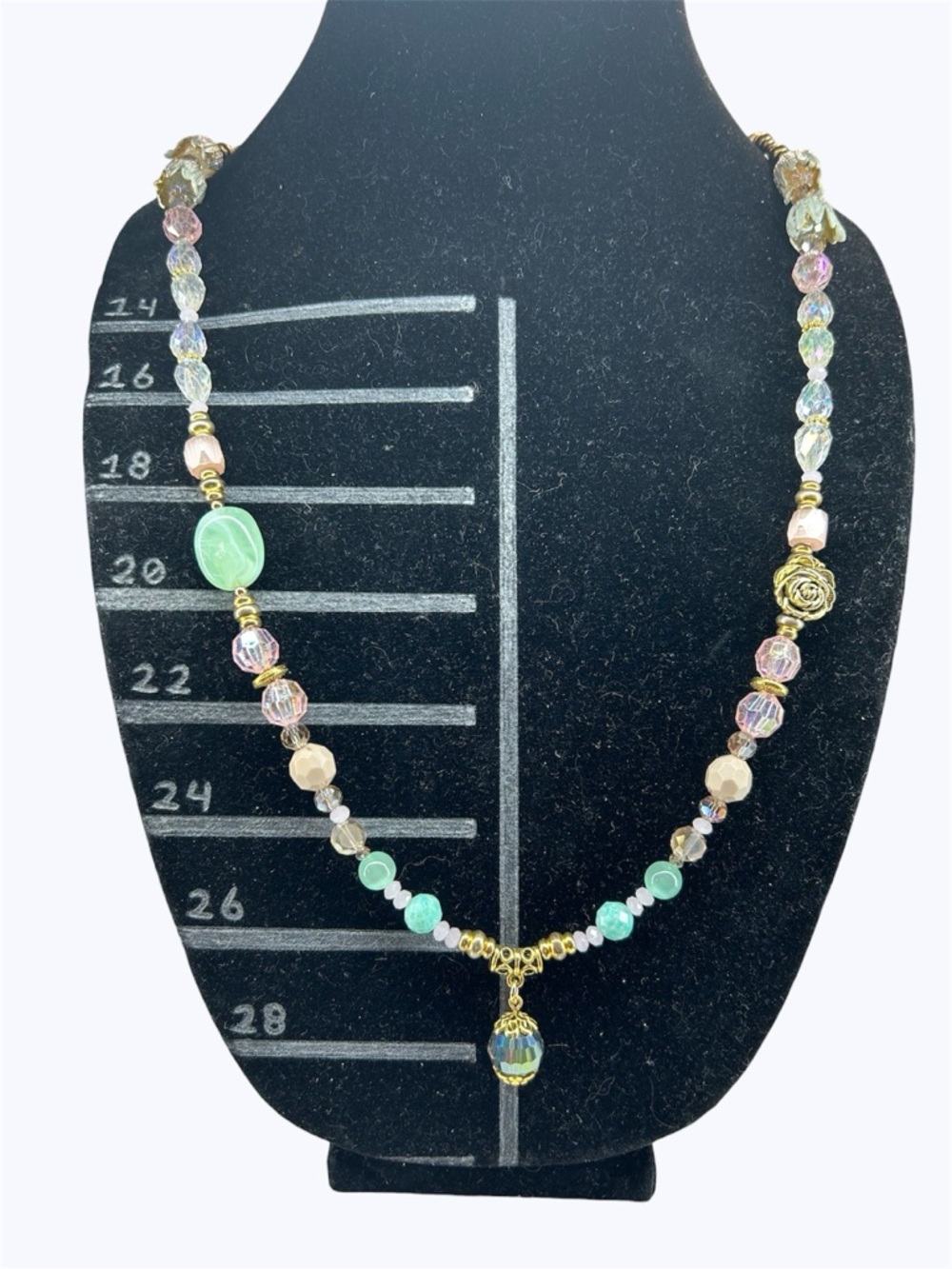 “Champagne Daydream”Necklace - Amazonite,Cat’s Eye,Acrylic,Crystal - Picture 3 of 8